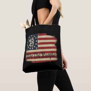 We The People Trump 45 47 Distressed Vintage Flag Tote Bag
