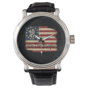 We The People Trump 45 47 Distressed Vintage Flag Watch
