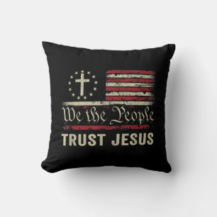 We The People Trust Jesus - USA Flag Christian Pat Throw Pillow