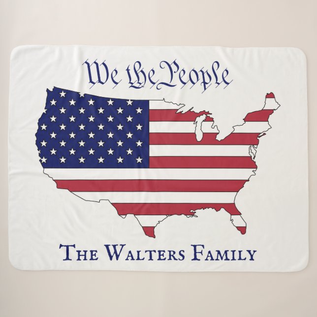 We the People USA Stars & Stripes Map Family Name Sherpa Blanket (Front (Horizontal))