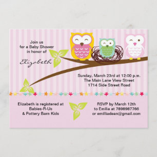 We three owl family pink baby shower invitation