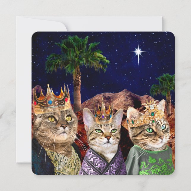 "We Three Queens" - Cat Christmas Holiday Card (Front)