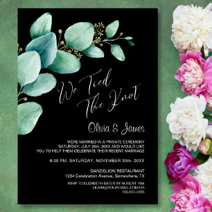 We Tied the Knot Eucalyptus Leaves Black Reception Invitation