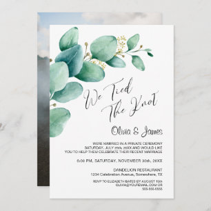 We Tied the Knot Eucalyptus Leaves Photo Reception Invitation