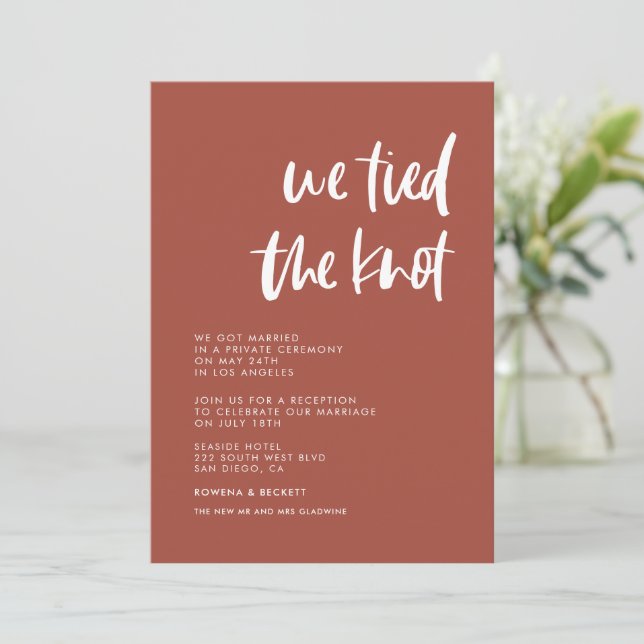We tied the knot Modern elegant burnt brick card (Standing Front)