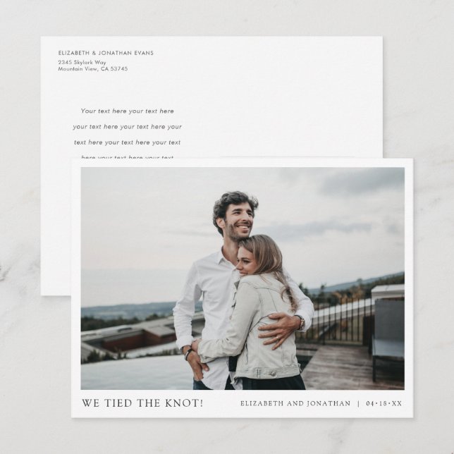 We Tied the Knot! Modern Photo Elopement Wedding A Announcement Postcard (Front/Back)
