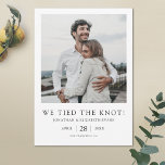 We Tied the Knot Modern Photo Elopement Wedding An Announcement<br><div class="desc">This simple, elegant modern photo wedding elopement announcement flat card template features your names and details beneath your photo. It looks great with either sharp or rounded corners, try both looks in editing mode to see which grabs you! The text on the front is black by default, and on the...</div>
