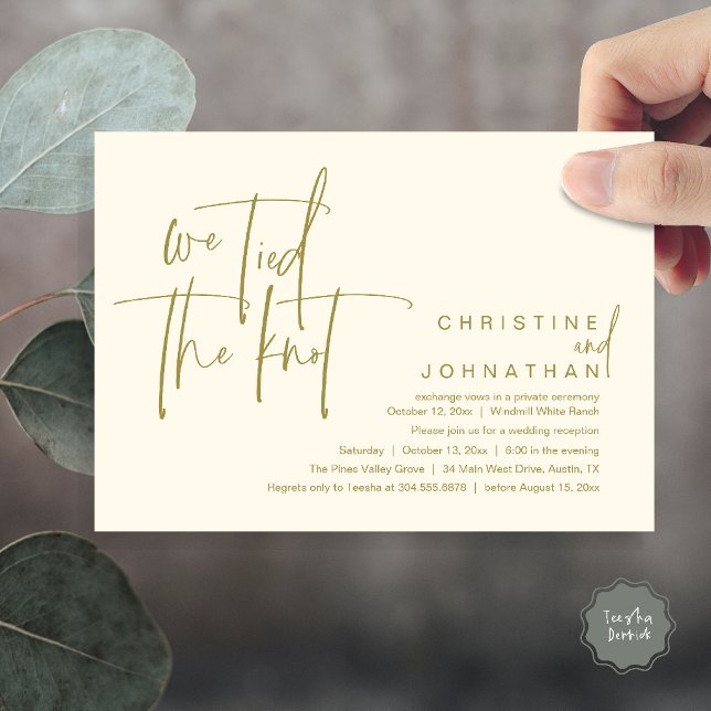 We tied the knot, Modern wedding reception Invitation (We tied the knot, Modern wedding reception dinner party Invitation card in yellow gold cream)