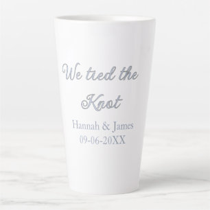 we tied the knot name wedding engagement date blue latte mug