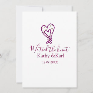 We tied the knot pink heart knots name date romant invitation