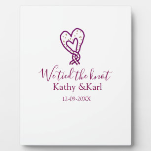 We tied the knot pink heart knots name date romant plaque