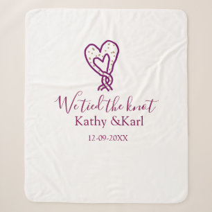 We tied the knot pink heart knots name date romant sherpa blanket