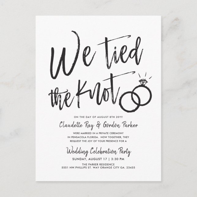 We Tied the Knot | Post Wedding Party Invitation P Postcard (Front)