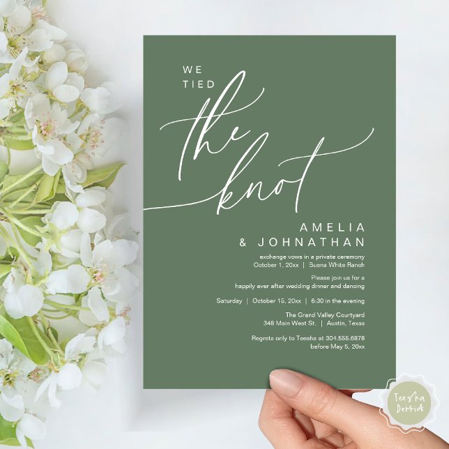 We tied the knot, Romantic Wedding Dinner Party Invitation (We tied the knot, Romantic Wedding Dinner Lunch Brunch Party Reception Invites Card PDF Sage Green)