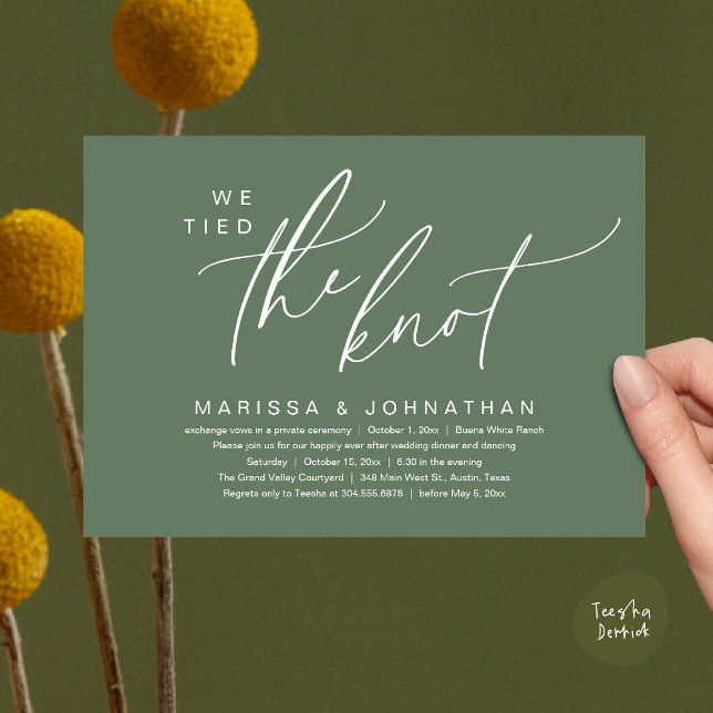 We Tied The Knot Romantic Wedding Elopement Dinner Invitation (We tied the knot, Romantic Wedding Dinner Lunch Brunch Party Reception Invites Card PDF Sage Green)