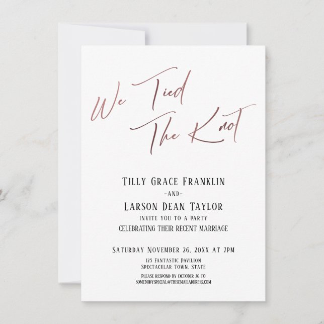 We Tied the Knot Rose Gold Elegant Typography Invitation (Front)