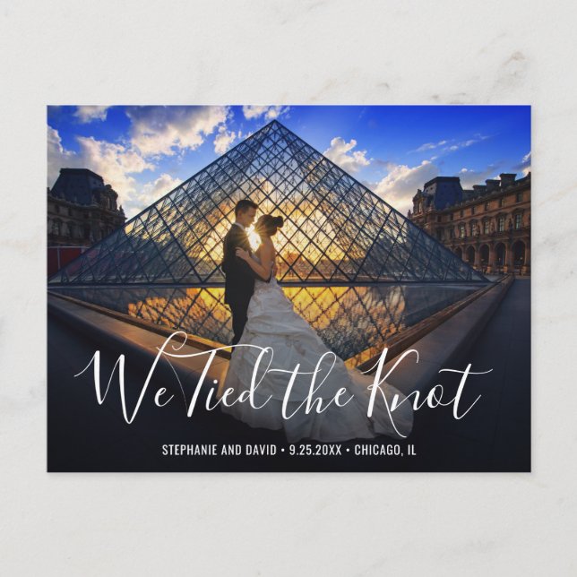 We Tied The Knot Script Photo Wedding Elopement Announcement Postcard (Front)