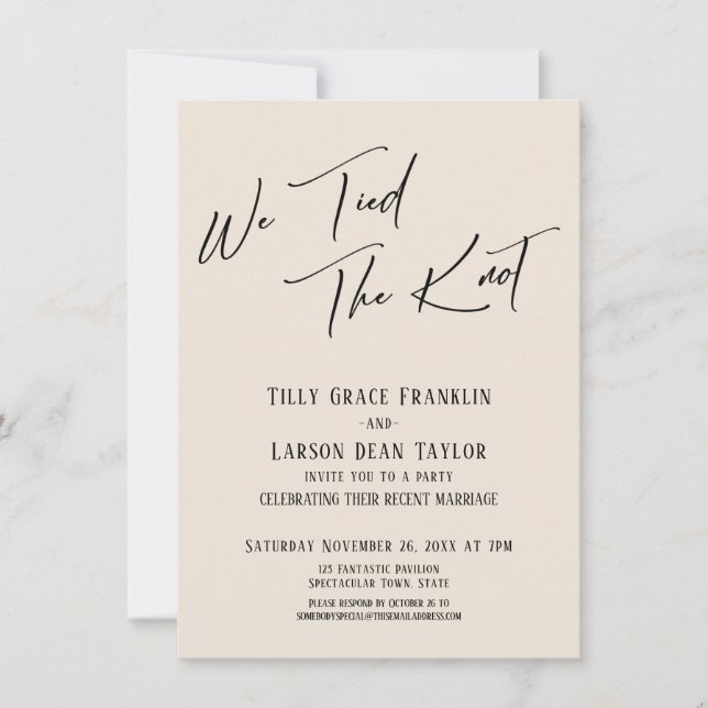 We Tied the Knot Simple Elegant Typography Cream Invitation (Front)
