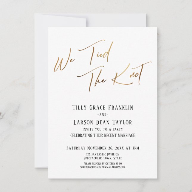We Tied the Knot Simple Gold Elegant Typography Invitation (Front)