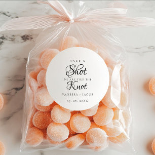 We tied the knot so take a shot Wedding Favor Classic Round Sticker