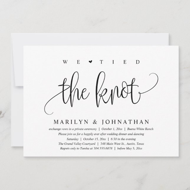 We Tied The Knot, Wedding Elopement Dinner Party Invitation (Front)