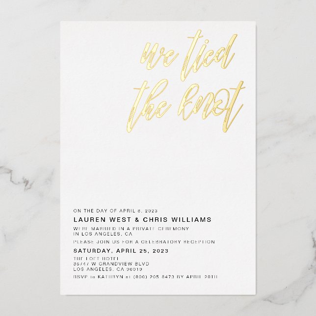 We Tied the Knot Wedding Reception Foil Invitation (Front)