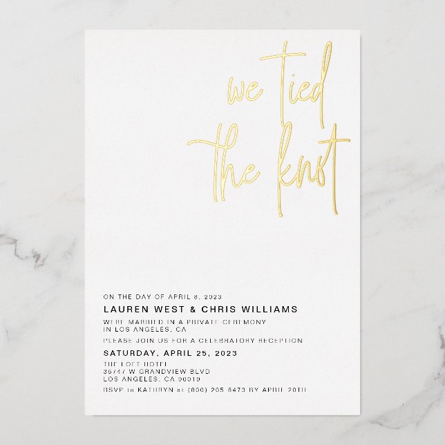 We Tied the Knot Wedding Reception Foil Invitation (Front)