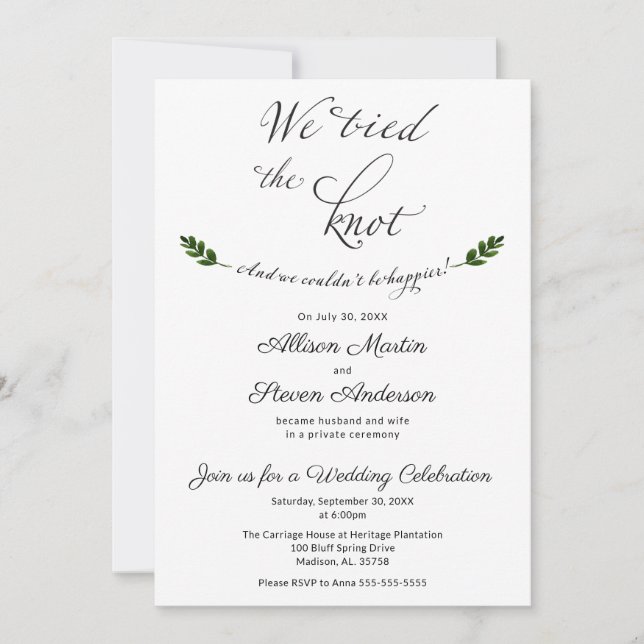 We tied the Knot Wedding Reception Invitation (Front)