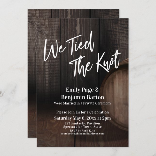 We Tied the Knot Wine Barrel Wedding Reception Invitation (Front/Back)