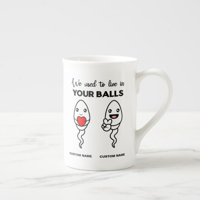 We Used To Live In Your Balls, Custom Name Dad Bone China Mug (Right)