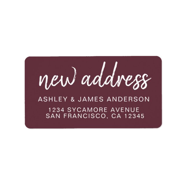 We’ve Moved Burgundy New Address Label (Front)