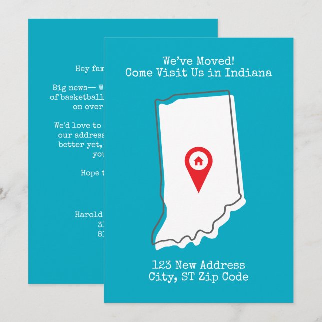 We’ve Moved! Come Visit Us in Indiana Announcement (Front/Back)
