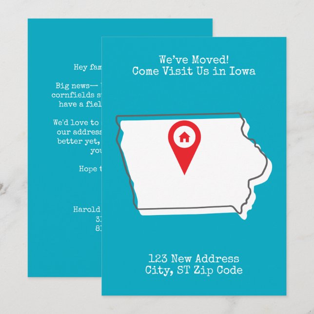 We’ve Moved! Come Visit Us in Iowa Announcement (Front/Back)