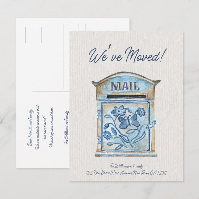 We’ve Moved Watercolor Mail Moving Announcement  (Front/Back)
