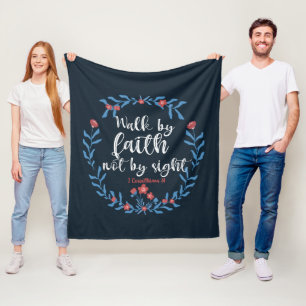 We Walk By Faith Floral Bible Verse Christian Fleece Blanket