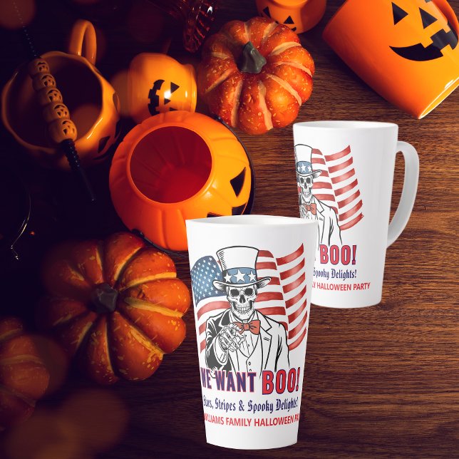 We Want Boo Patriotic Halloween Skeleton Uncle Sam Latte Mug (Uncle Sam Skeleton We Want BOO Funny Halloween Party Birthday Coffee Lover Gift )