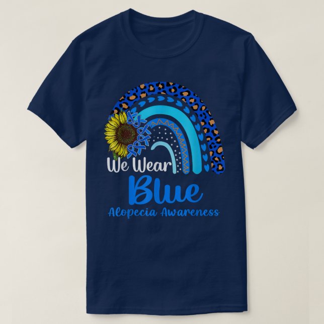 We Wear Blue Alopecia Awareness Rainbow  T-Shirt (Design Front)