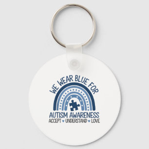 We Wear Blue For Autism Awareness Cute Rainbow Aut Keychain