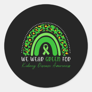 We Wear Green Kidney Disease Awareness Leopard Rai Classic Round Sticker