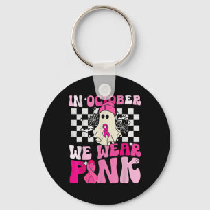 We Wear Pink Funny Ghost Halloween Breast Cancer Keychain