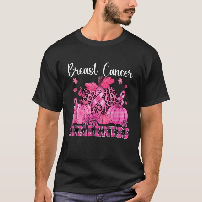 We Wear Pink Ribbon Leopard Pumpkin Breast Cancer  T-Shirt (Front)