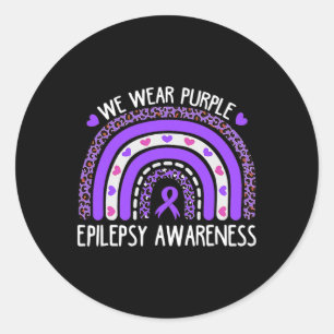 We Wear Purple Leopard Rainbow For Epilepsy Awaren Classic Round Sticker