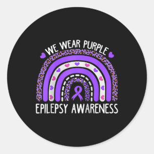 We Wear Purple Leopard Rainbow For Epilepsy Awaren Classic Round Sticker