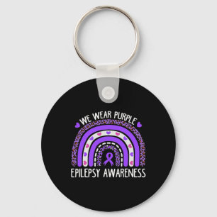 We Wear Purple Leopard Rainbow For Epilepsy Awaren Keychain