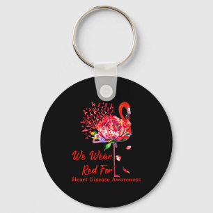 We Wear Red For Heart Disease Awareness Flamingo Keychain