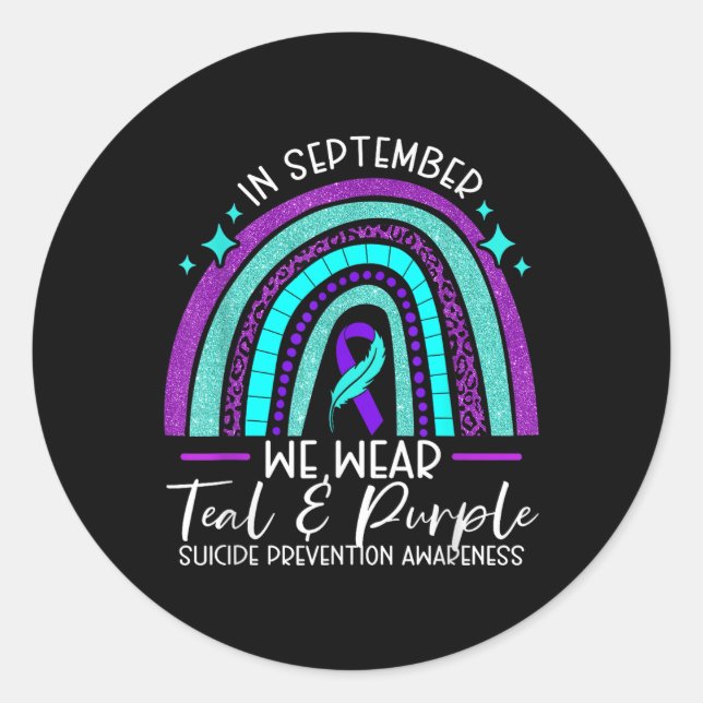 We Wear Teal &amp; Purple Suicide Prevention Aware Classic Round Sticker (Front)