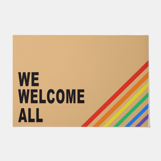 We Welcome All Rainbow Doormat, Best Home Mat (Front)
