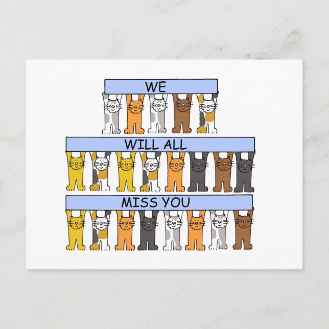 We Will All Miss You Cartoon Cats Postcard (Front)