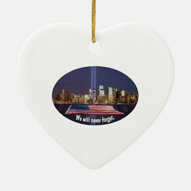 We Will Never Forget 9-11 Tribute Ceramic Ornament (Back)
