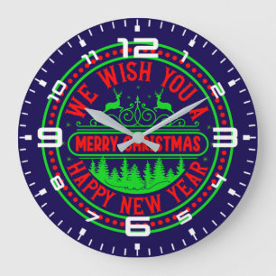 We Wish You A Merry Christmas And Happy New Year Large Clock